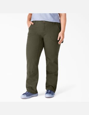 Pracovní Kalhoty Dickies Plus Duck Double-Front Carpenter Zelene | XLFQVZS-82