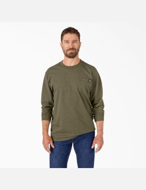 Tričko Dickies Long Sleeve Heathered Heavyweight Crew Neck Zelene | IKSZYLE-26