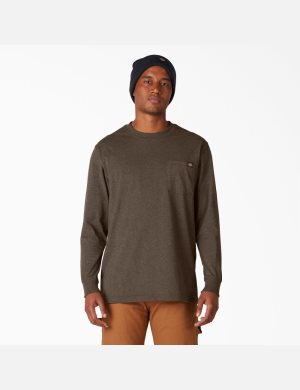 Tričko Dickies Long Sleeve Heathered Heavyweight Crew Neck Čokolády | ZEHODTL-28