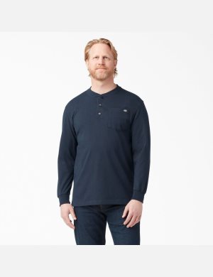 Tričko Dickies Long Sleeve Heavyweight Henley Tmavě Blankyt | DKQTWVJ-52