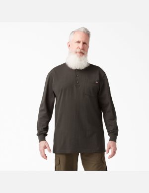 Tričko Dickies Long Sleeve Heavyweight Henley Čokolády Hnědé | ENFBGKL-46