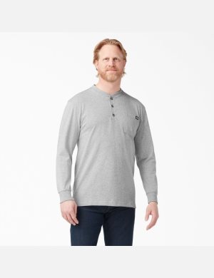 Tričko Dickies Long Sleeve Heavyweight Henley Šedé | GIJTHNK-65