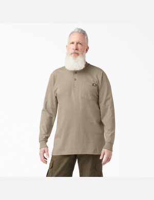 Tričko Dickies Long Sleeve Heavyweight Henley Hnědé | OZUMHNT-01