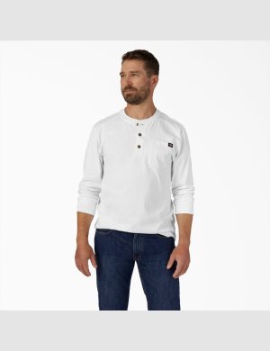 Tričko Dickies Long Sleeve Heavyweight Henley Bílé | WAXOMKV-15
