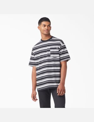 Tričko Dickies Relaxed Fit Pruhovaný Pocket Černé Proužek | CSVQWIX-35