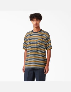 Tričko Dickies Relaxed Fit Pruhovaný Pocket Žluté Proužek | ZORMXDI-31